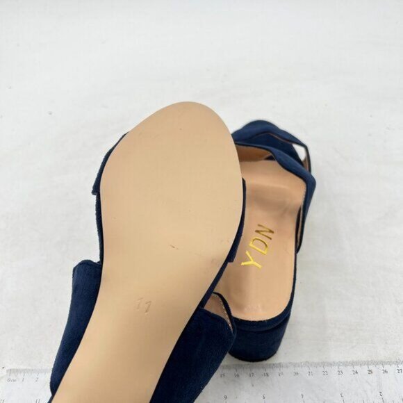 YDN Navy Suede Open Toe Mules Double Band Chunky Low Heel Sandals Beach Shoes - Picture 5 of 7